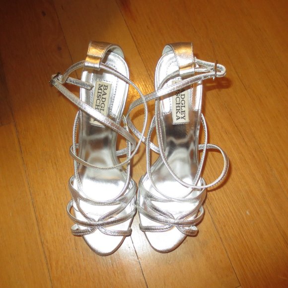 BADGLEY MISCHKA Silver Strappy High Heel Sandals - Picture 8 of 9